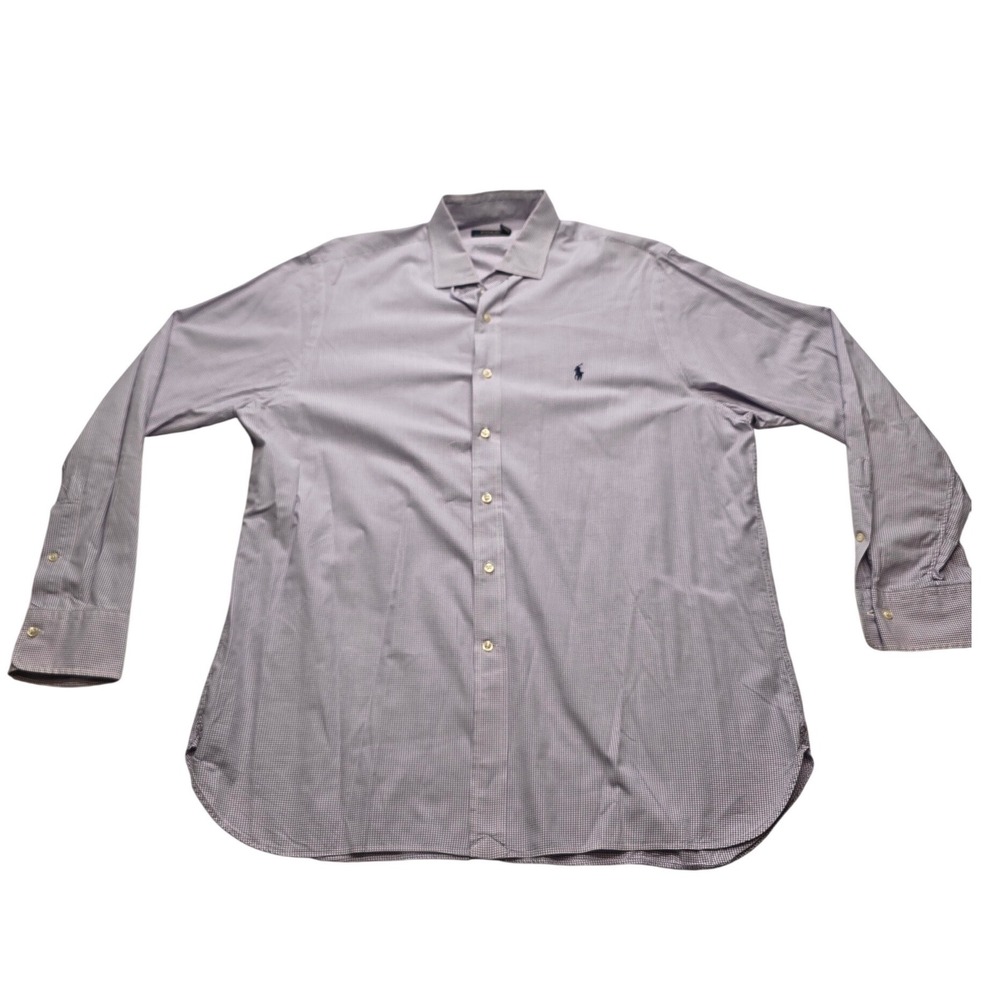 Polo Ralph Lauren Button Down Shirt Micro Gingham Purple White Mens 17 34-35